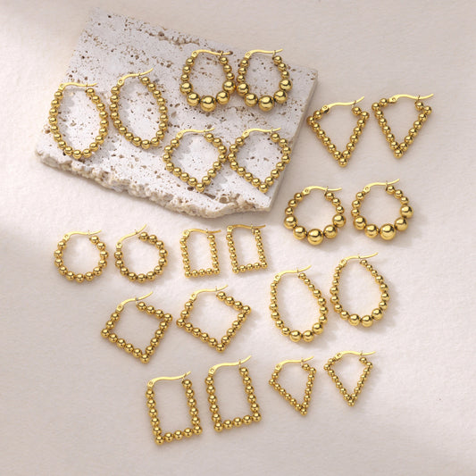 Vintage Beads Earrings for Women - Gold Plated Stainless Steel Geometric Hoop Earrings - Trending Luxury Christmas Jewelry Gift