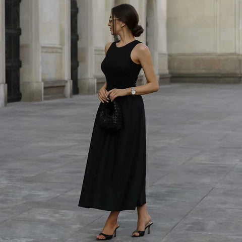 MUJER Black Pleated Long Dresses for Women