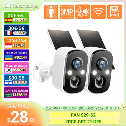 Techage 3MP Wireless Solar Battery IP Camera