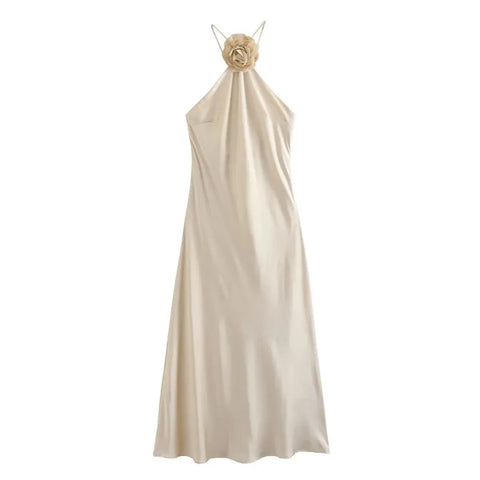 MUJER Flower Satin Long Dress