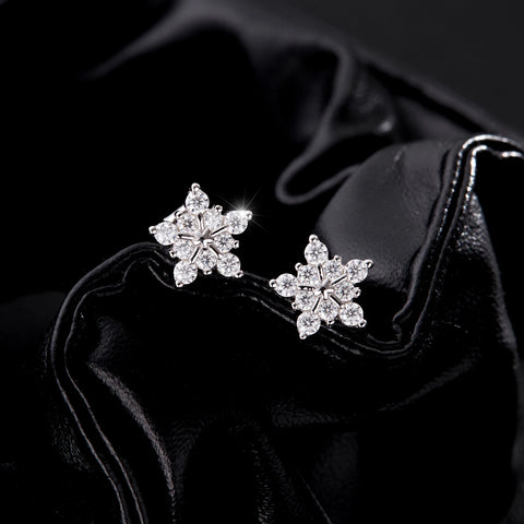 MODIAN D Color Moissanite Snowflake Earrings in 925 Sterling Silver