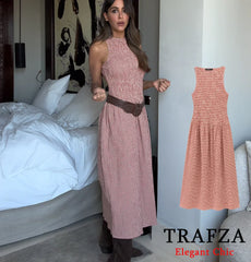 TRAFZA Women Elegant Plaid Vest Dress
