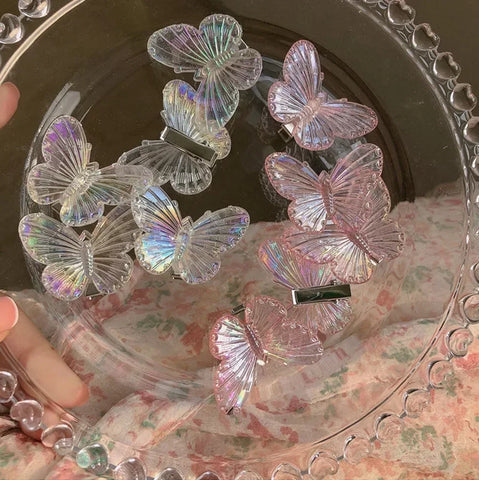 5Pcs Fashion Girls Transparent Butterfly Pink Hairpin Set - Heart Shape Hair Clips for Children and Women