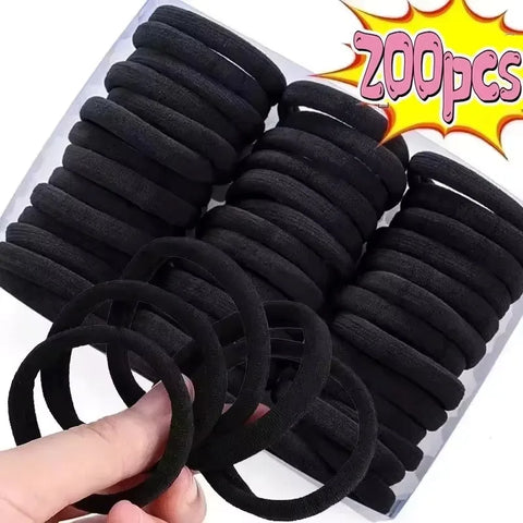 200 stuks/set dames- en meisjesbasis haarbanden - eenvoudige effen kleuren elastische hoofdband haarbanden haaraccessoires paardenstaarthouder