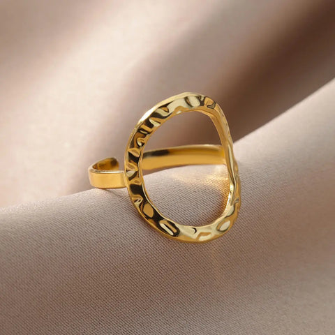 Irregular Hollow Opening Rings for Women - Gold Stainless Steel Geometric Fashion Jewelry