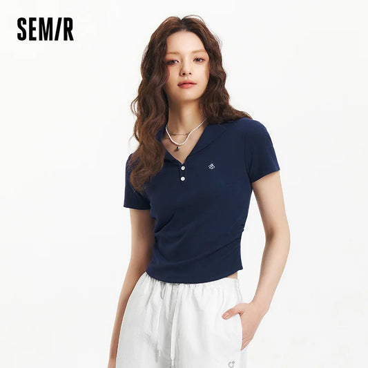 Semir Dames Cropped Poloshirt met Blazerkraag 