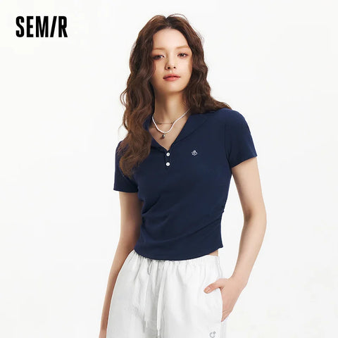 Semir Dames Cropped Poloshirt met Blazerkraag 