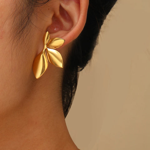 Elegant Stainless Steel Flower Petal Earrings - High-End Fashion Jewelry for Women