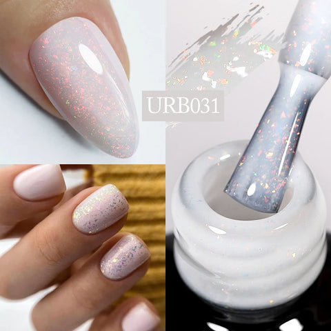 UR SUGAR Glitter Rubber Base Gel - Aurora Chameleon Pink Gold Flakes