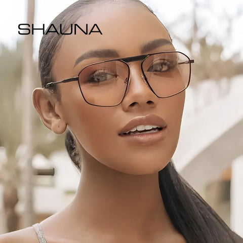 SHAUNA Retro Metal Polygon Square Zonnebril – Champagne UV400 Unisex Zonnebrillen