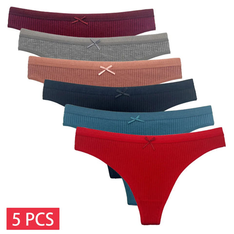 5 PCS/Set Women Cotton Thongs Panties - Sexy Low Waist G-String Ladies Brazilian Lingerie