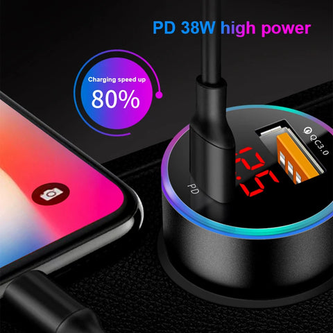 SEAMETAL 38W Car Charger with LED Voltmeter