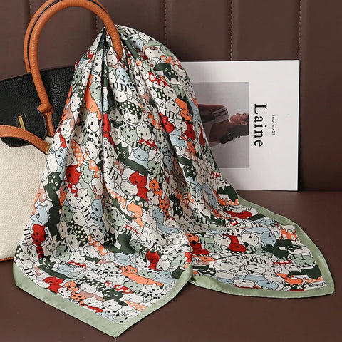 Luxury Satin Silk Square Scarf for Women