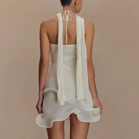 Hirigin Dames Gebreide Halter Mini Jurk