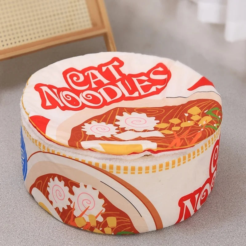 New Winter Cartoon Ramen Cat Nest – Warm, Cute Semi-Enclosed Cat Bed