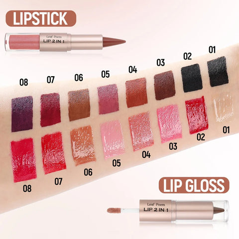 Black Brown Tapered Lip Liner & Contour Pencil with Double Head Mirror and Plumping Lip Glaze
