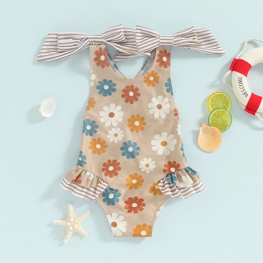 Tregren Kids Girls Floral Print Swimsuit