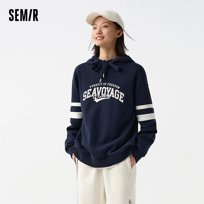 Semir Women's Letter Print Loose Drop Shoulder Hoodie