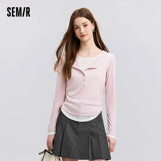 Semir T-shirt met lange mouwen voor dames - Stijlvol contrastontwerp 