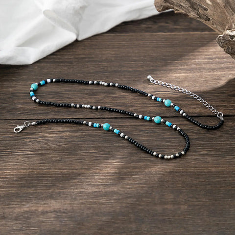 Stylish Synthetic Turquoise Necklaces for Men and Boys - Mini Black Beaded Summer Beach Jewelry