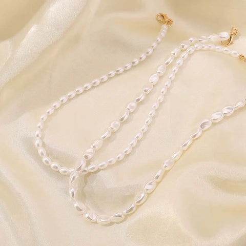 Vintage White Imitation Pearl Beads Choker Necklace for Women - Elegant Double Layer Elastic Short Chain Wedding Jewelry