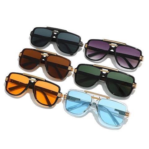 SHAUNA Retro Dubbele Brug Vierkante Zonnebril – Oranje &amp; Blauwe UV400 Unisex Designer Zonnebrillen