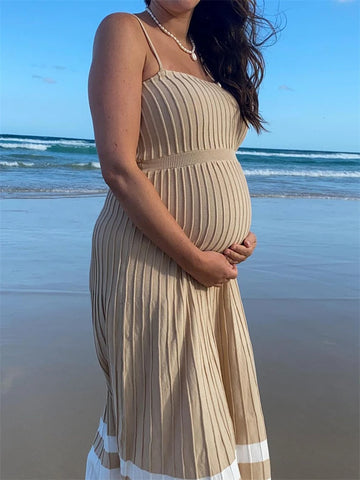 Tossy Backless Ribbed Maxi-jurk voor dames - Zomervakantie Feest Bodycon Zwangerschapsjurk 