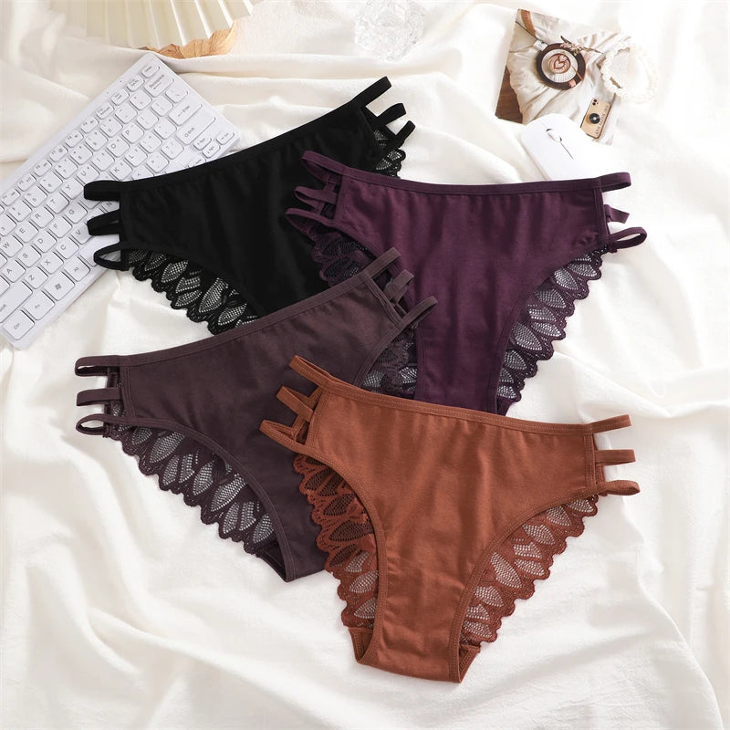 FINETOO 3Pcs Women's Lace Hollow Out Panties