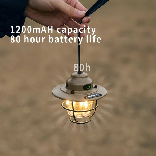 PACOONE Retro Portable Camping Lantern - IPX4 Waterproof Emergency Light for Outdoor Adventures