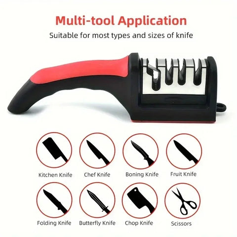 3-Segment Knife Sharpener - Stainless Steel Three-Purpose Sharpening Tool for Kitchen Knives