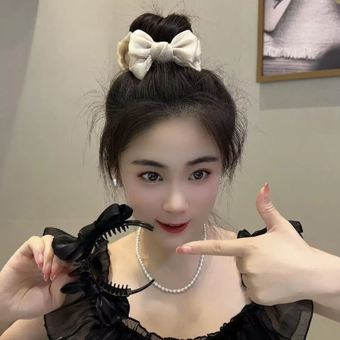 Elegant Sweet Bow Tie Hair Claw Clip - Velvet Ponytail Holder for Women