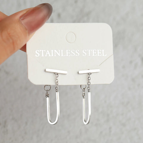 Stainless Steel Geometric Stick Earrings with U-Shaped Tassel for Women – Gothic Hip Hop Jewelry Gifts