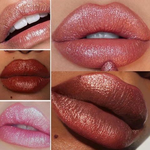 6 Colors Glitter Lipstick - Waterproof, Long-Lasting Diamond Pearlescent Metallic Lip Gloss for Women