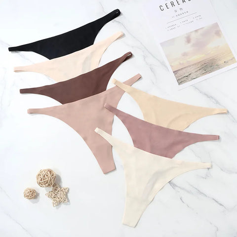 4 Pcs Lot Seamless Ice Silk Thong Panties for Women - Thin Waistband Tangas