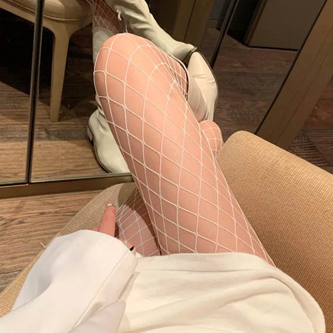 Women’s Elegant White High Waist Fishnet Stockings - Perfect for Summer Styling