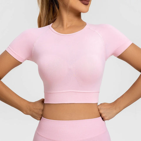 NCLAGEN Fitness Seamless Crop Top Sports T-Shirt for Women – Stylish Gym Wear for Yoga and Running