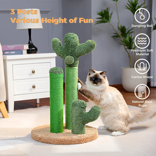 Cactus Kattenkrabpaal - Interactieve kattenkrabpaal met 3 krabpalen en bungelende bal