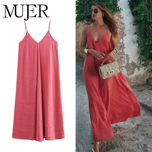 MUJER 2025 Red Slip Maxi Dress for Women