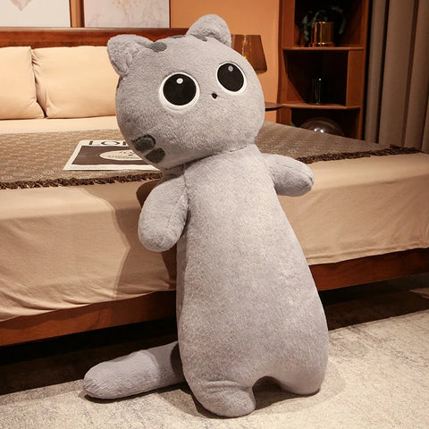 Big Long Cat Plush Pillow – Soft Stuffed Nap Cushion for Kids’ Birthday & Home Comfort