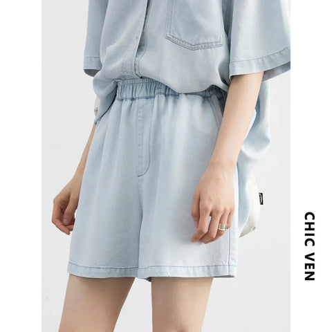 CHIC VEN Women Casual Denim Shirt A-line Skirt Set