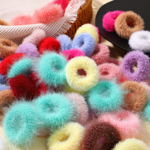 5Pcs/lot New Elastic Hair Band Hair Tie for Girls - Plush Color Matching Hair Rope for Everyday Use