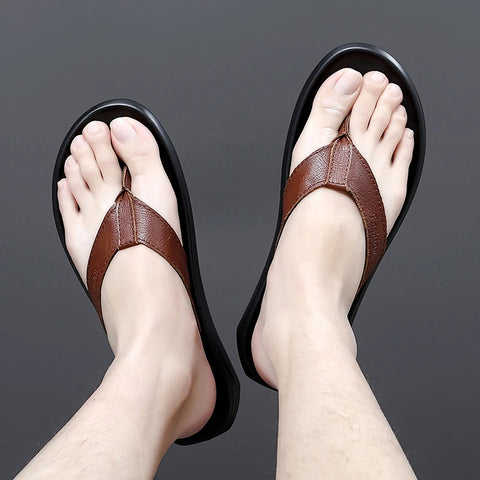 Fashion Men Flip Flops 2024 - Soft Bottom Non-slip Leather Sandals