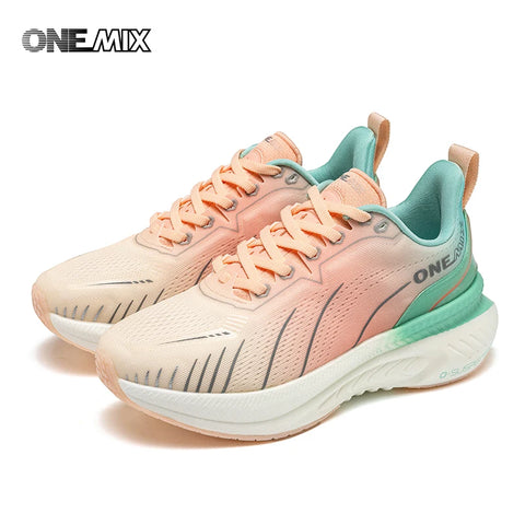 ONEMIX Women's Black Breathable Running Sneakers - Stylish Pink Fashion Sports Shoes with Free Shipping