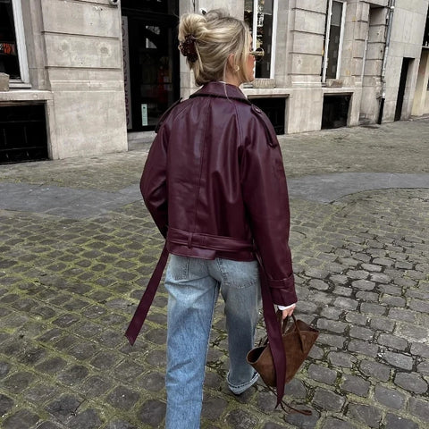 MUJER Bomberjack van imitatieleer voor dames - Stijlvol cropped jack voor streetwear