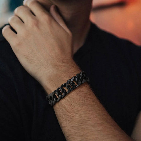 Gold Color Men's Cuban Chain Bracelet - Chunky Waterproof Stainless Steel Link Wristband