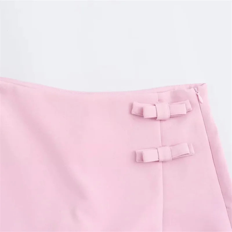 MUJER 2025 Pink White Mini Skirt - Stylish Summer Bow Skort for Women