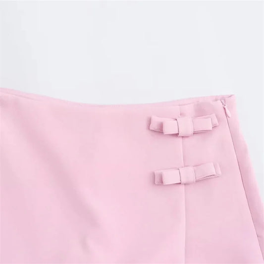 MUJER 2025 Roze Witte Minirok - Stijlvolle Zomer Strik Skort voor Dames
