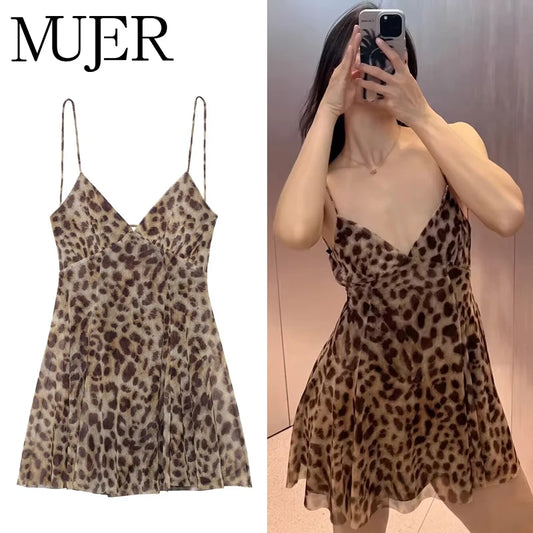 MUJER Leopard Print Tulle Dress