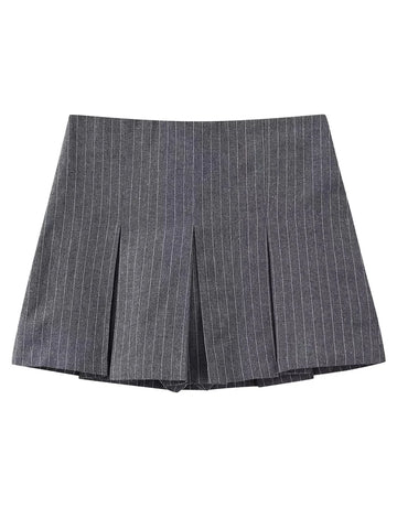 MUJER High Waist Plooirok Shorts - Stijlvolle Gestreepte Bermuda Mini Shorts voor Dames 