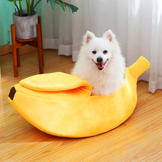 Banana Shaped Pet Bedding - Cozy Cat Nest Mat & Warm Sleeping Bag for Kittens and Small Dogs